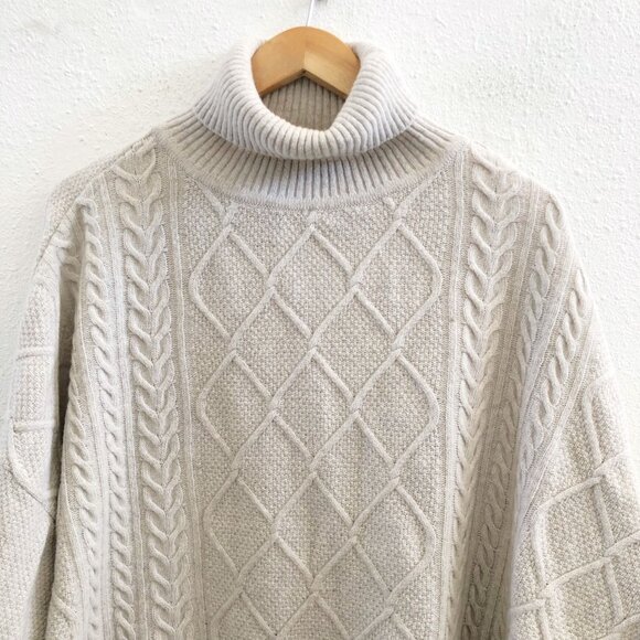 BARBOUR Wool Blend Burne Diamond Stitch Aran Cape No Size Tag Check Measurements - Picture 5 of 11